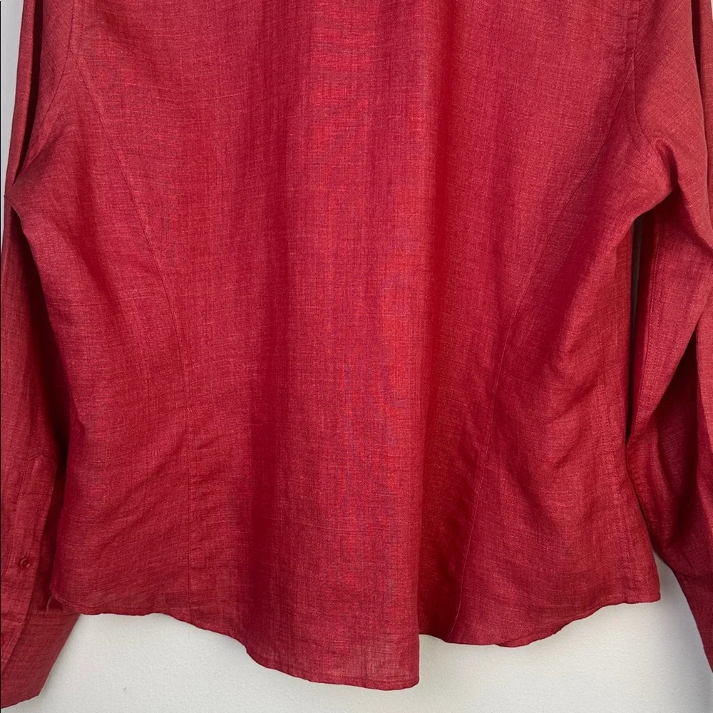 Faconnable !00% Linen Red Button Down Shirt Long Sleeve Collared Hong Kong XL - Picture 12 of 16